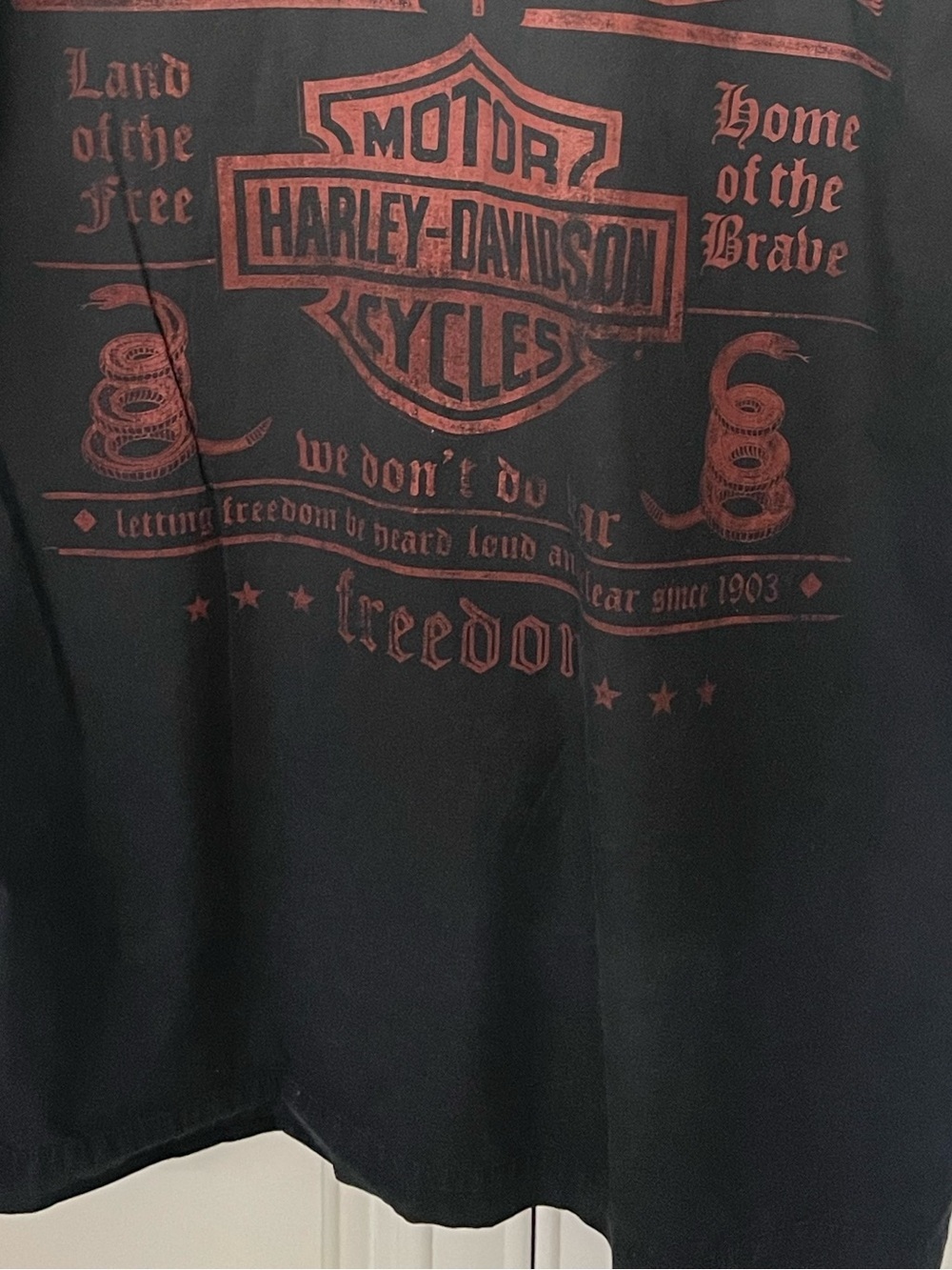 Harley-Davidson Motorcycles Black Freedom Liberty short sleeve work shirt Large - Picture 4 of 16